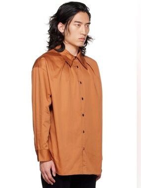 drae terracotta button down - 100% cotton poplin shirt Korean designer mens L